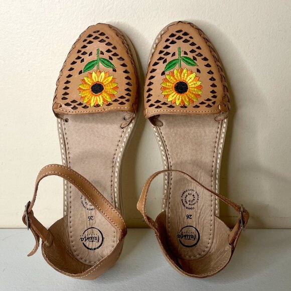 New Fatima Artesanias Huaraches Girasol Sunflower Sandals Size MX 26 US 9 - Picture 9 of 16